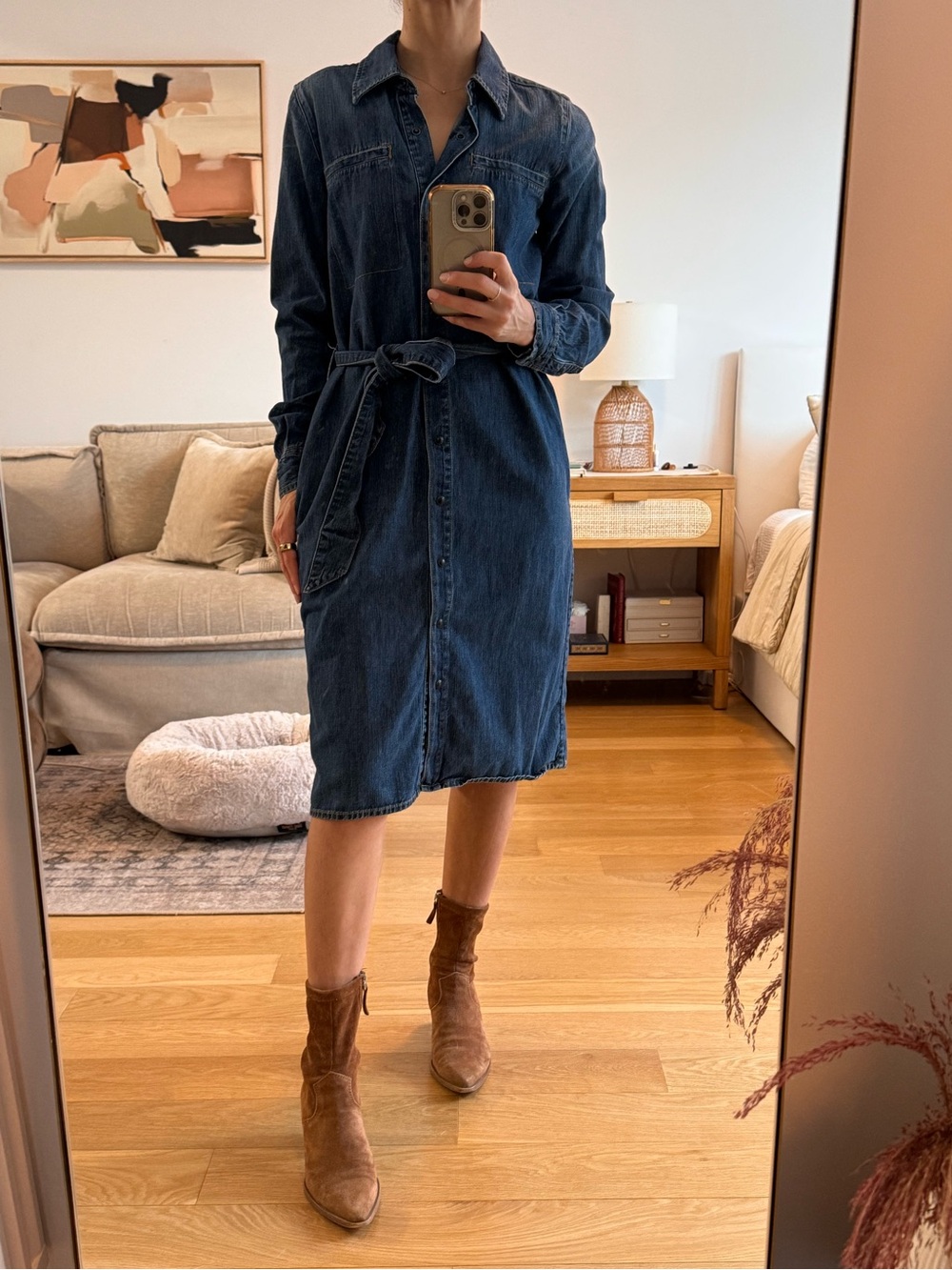 Med Wash Denim Midi Shirt Dress- Eva Mendes for New York & Company